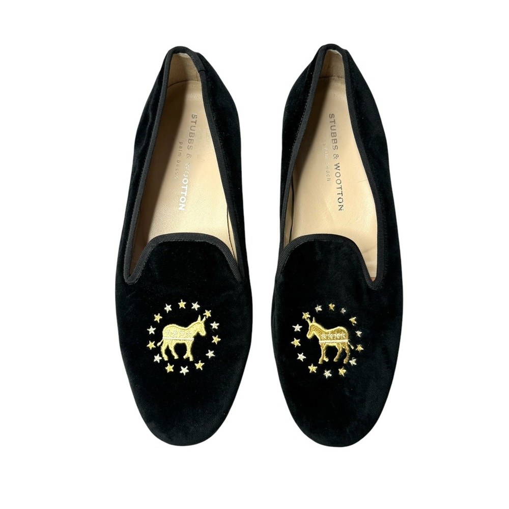Stubbs & Wootton | Political Convention Democratic Donkey Velvet Slippers Black
